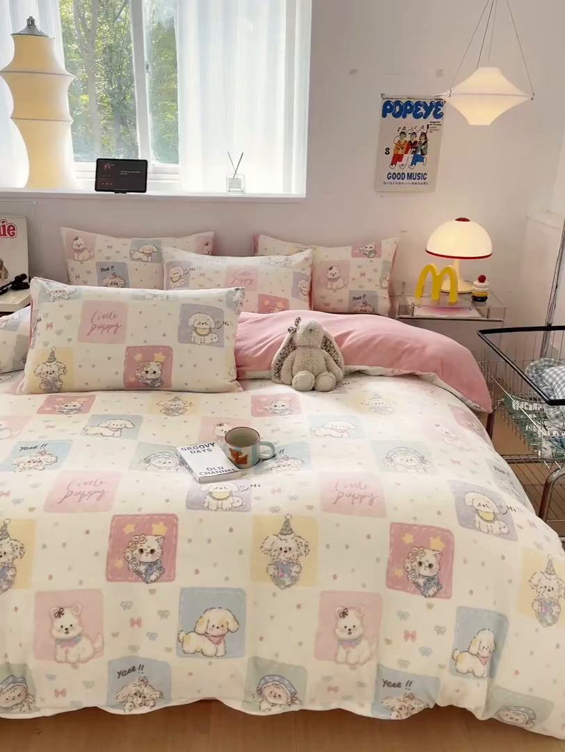 91家纺网 家纺一手货源 找家纺 瑞钰 2025新款A类加厚牛奶绒印花四件套 动物之家