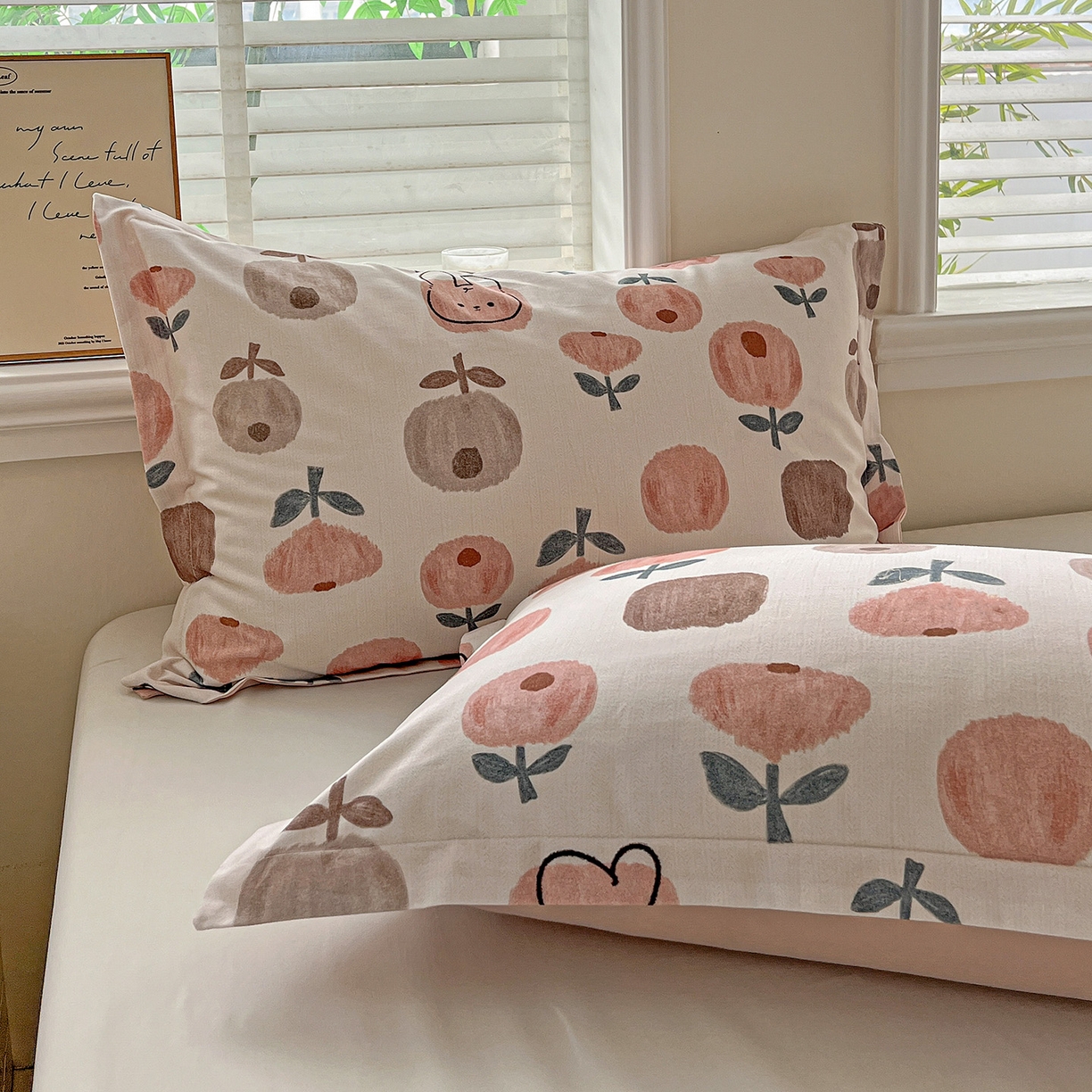 91家纺网 家纺一手货源 找家纺 依庭 2025新款高克重全棉纯棉磨毛印花单枕套 山樱