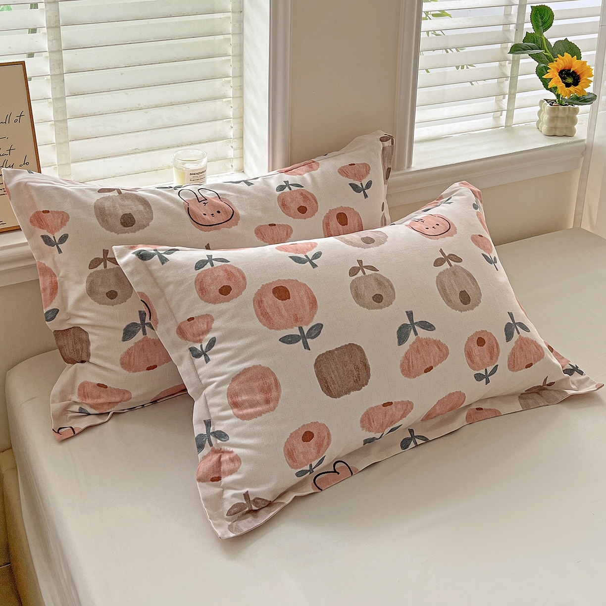 91家纺网 家纺一手货源 找家纺 依庭 2025新款高克重全棉纯棉磨毛印花单枕套 山樱