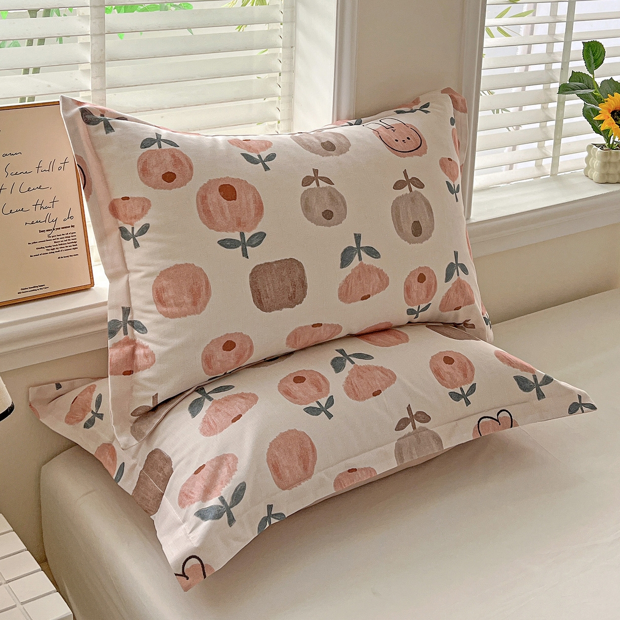 91家纺网 家纺一手货源 找家纺 依庭 2025新款高克重全棉纯棉磨毛印花单枕套 山樱