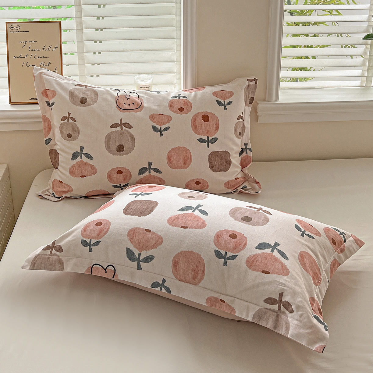 91家纺网 家纺一手货源 找家纺 依庭 2025新款高克重全棉纯棉磨毛印花单枕套 山樱