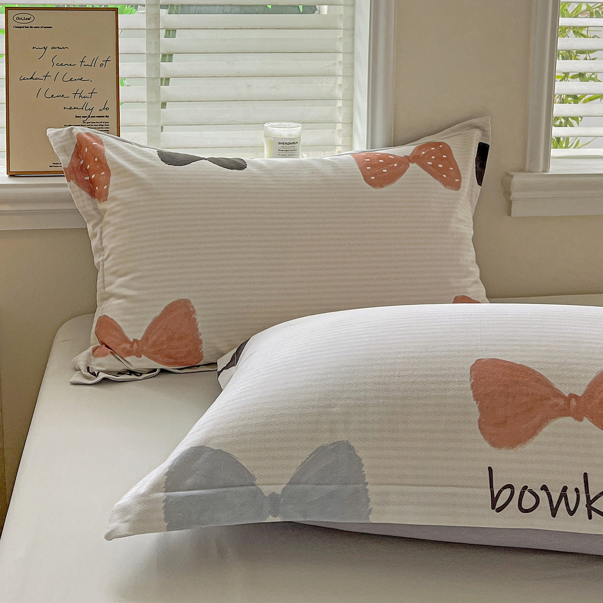 91家纺网 家纺一手货源 找家纺 依庭 2025新款高克重全棉纯棉磨毛印花单枕套 笙白-桔