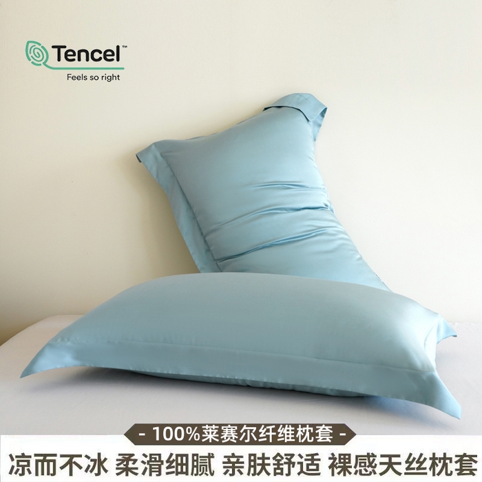 91家纺网 家纺一手货源 找家纺 （总）凯森家纺 兰精天丝枕套一对100%莱赛尔枕头套凉感天丝枕芯套夏季冰丝整套48x74cm丝滑裸睡