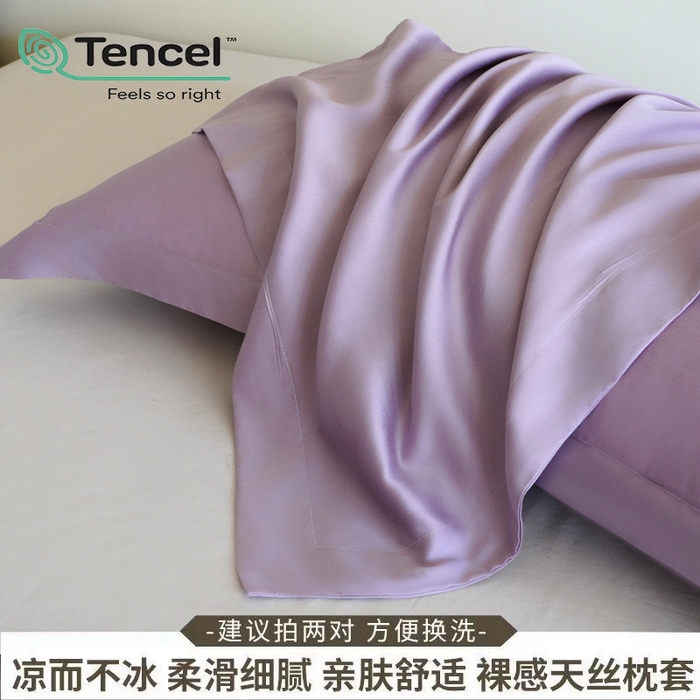 91家纺网 家纺一手货源 找家纺 （总）凯森家纺 兰精天丝枕套一对100%莱赛尔枕头套凉感天丝枕芯套夏季冰丝整套48x74cm丝滑裸睡
