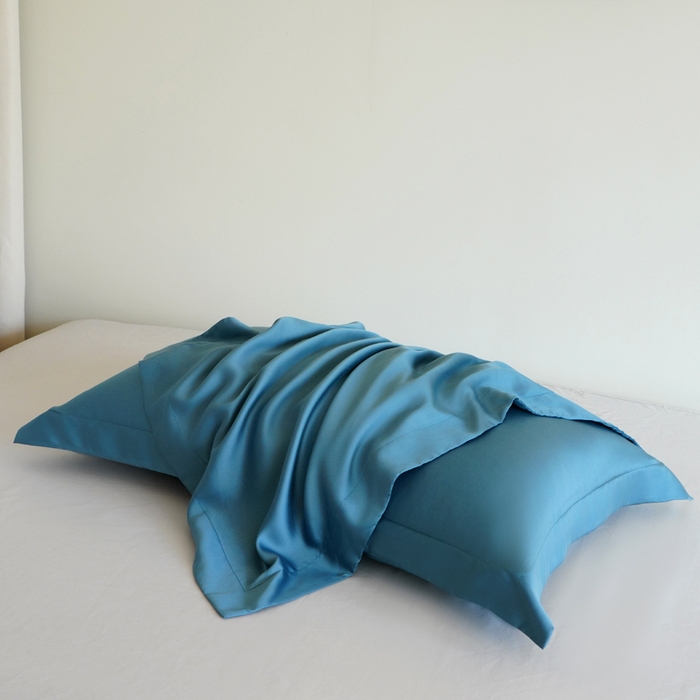 91家纺网 家纺一手货源 找家纺 凯森家纺 兰精天丝枕套一对100%莱赛尔枕头套凉感天丝枕芯套夏季冰丝整套48x74cm丝滑裸睡 100%莱赛尔天丝-深海蓝