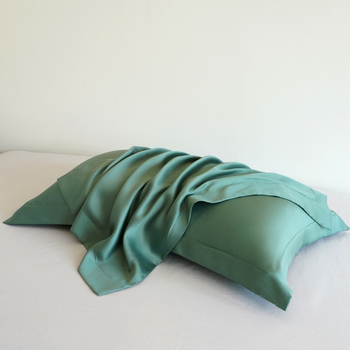 91家纺网 家纺一手货源 找家纺 凯森家纺 兰精天丝枕套一对100%莱赛尔枕头套凉感天丝枕芯套夏季冰丝整套48x74cm丝滑裸睡 100%莱赛尔天丝-草木绿