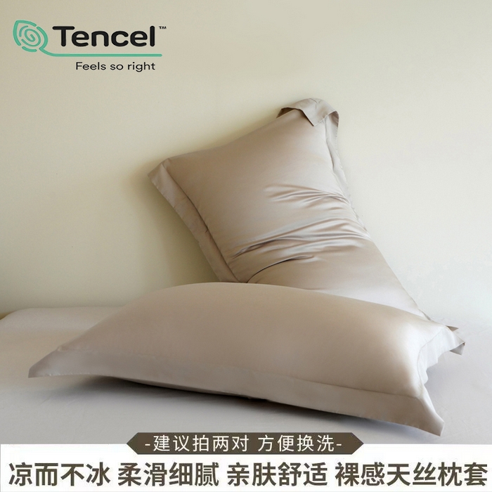 91家纺网 家纺一手货源 找家纺 凯森家纺 兰精天丝枕套一对100%莱赛尔枕头套凉感天丝枕芯套夏季冰丝整套48x74cm丝滑裸睡 100%莱赛尔天丝-椰子灰
