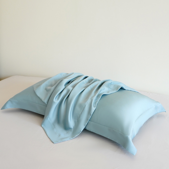 91家纺网 家纺一手货源 找家纺 凯森家纺 兰精天丝枕套一对100%莱赛尔枕头套凉感天丝枕芯套夏季冰丝整套48x74cm丝滑裸睡 100%莱赛尔天丝-智能蓝