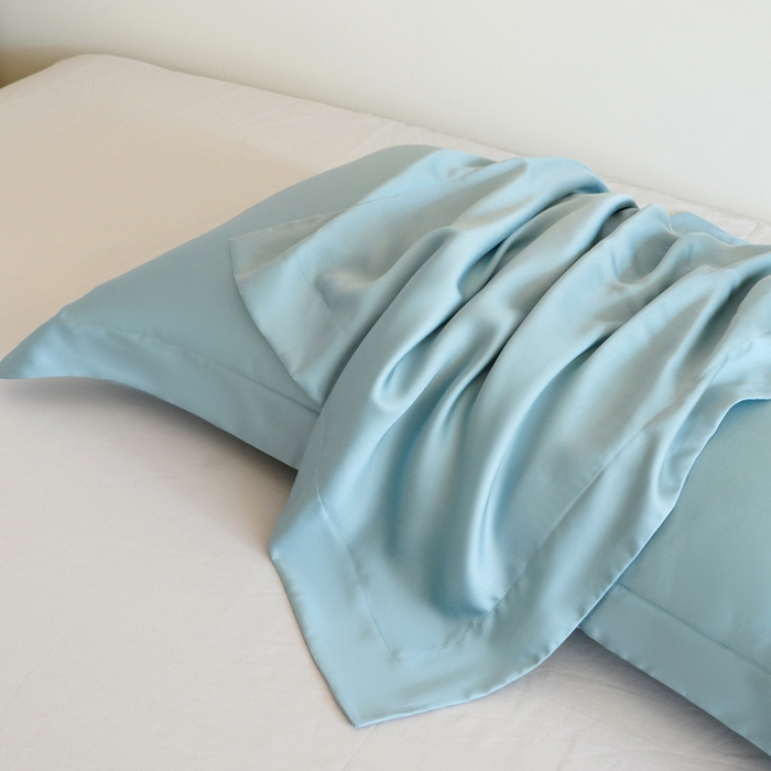 91家纺网 家纺一手货源 找家纺 凯森家纺 兰精天丝枕套一对100%莱赛尔枕头套凉感天丝枕芯套夏季冰丝整套48x74cm丝滑裸睡 100%莱赛尔天丝-智能蓝