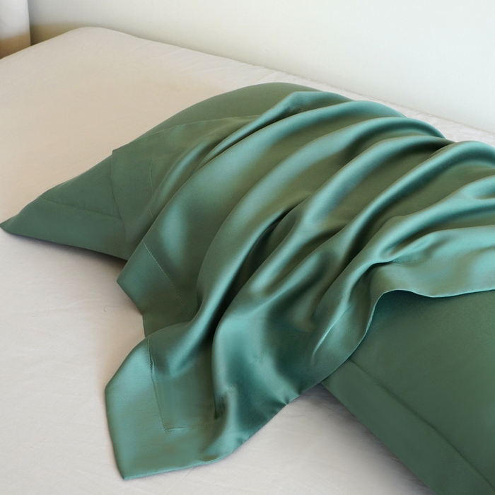 91家纺网 家纺一手货源 找家纺 凯森家纺 兰精天丝枕套一对100%莱赛尔枕头套凉感天丝枕芯套夏季冰丝整套48x74cm丝滑裸睡 100%莱赛尔天丝-草木绿