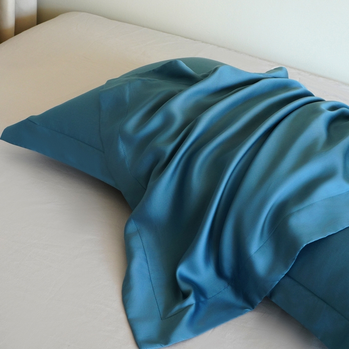 91家纺网 家纺一手货源 找家纺 凯森家纺 兰精天丝枕套一对100%莱赛尔枕头套凉感天丝枕芯套夏季冰丝整套48x74cm丝滑裸睡 100%莱赛尔天丝-深海蓝