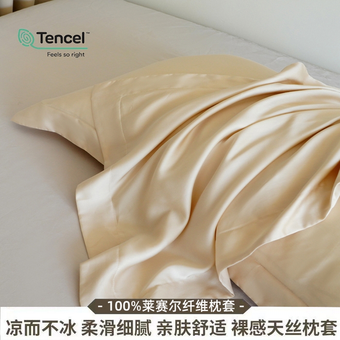 91家纺网 家纺一手货源 找家纺 凯森家纺 兰精天丝枕套一对100%莱赛尔枕头套凉感天丝枕芯套夏季冰丝整套48x74cm丝滑裸睡 100%莱赛尔天丝-珍珠白