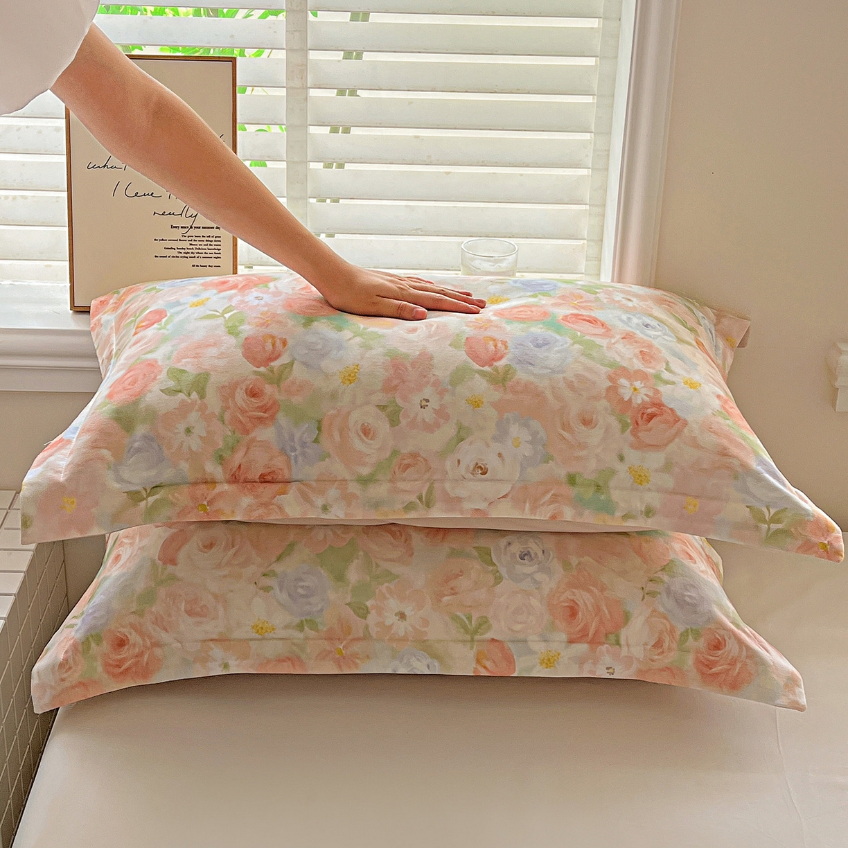 91家纺网 家纺一手货源 找家纺 依庭 2025新款高克重全棉纯棉磨毛印花单枕套 甜梦茶语