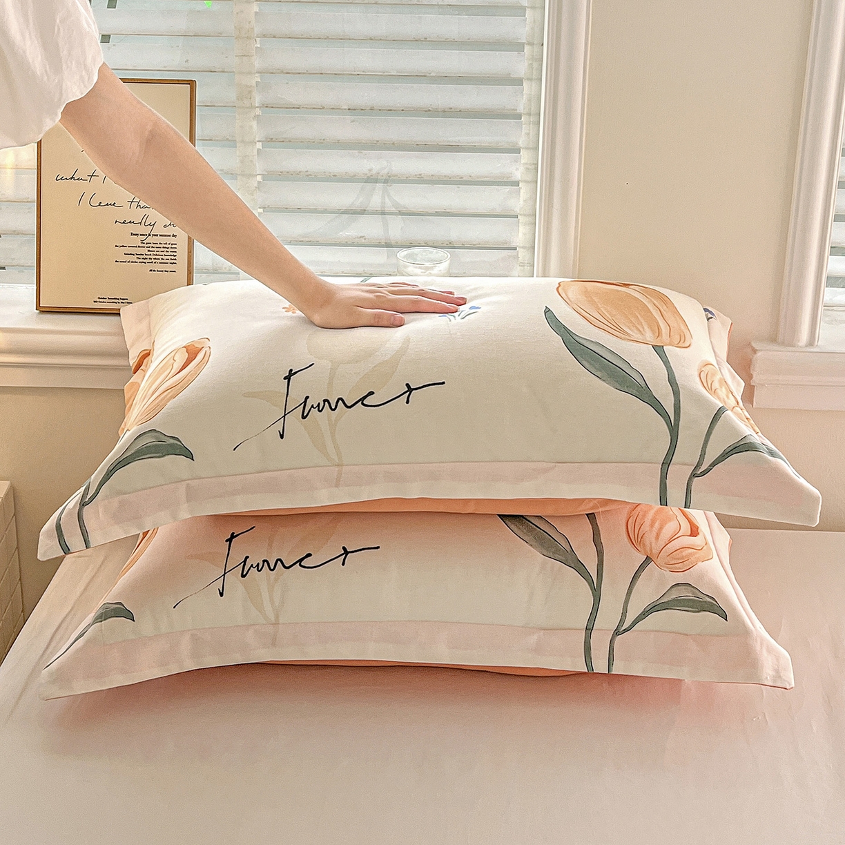 91家纺网 家纺一手货源 找家纺 依庭 2025新款高克重全棉纯棉磨毛印花单枕套 甜心花语