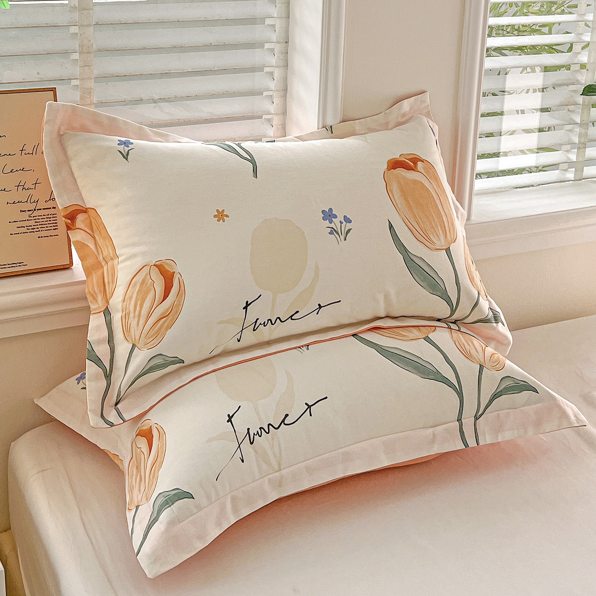 91家纺网 家纺一手货源 找家纺 依庭 2025新款高克重全棉纯棉磨毛印花单枕套 甜心花语