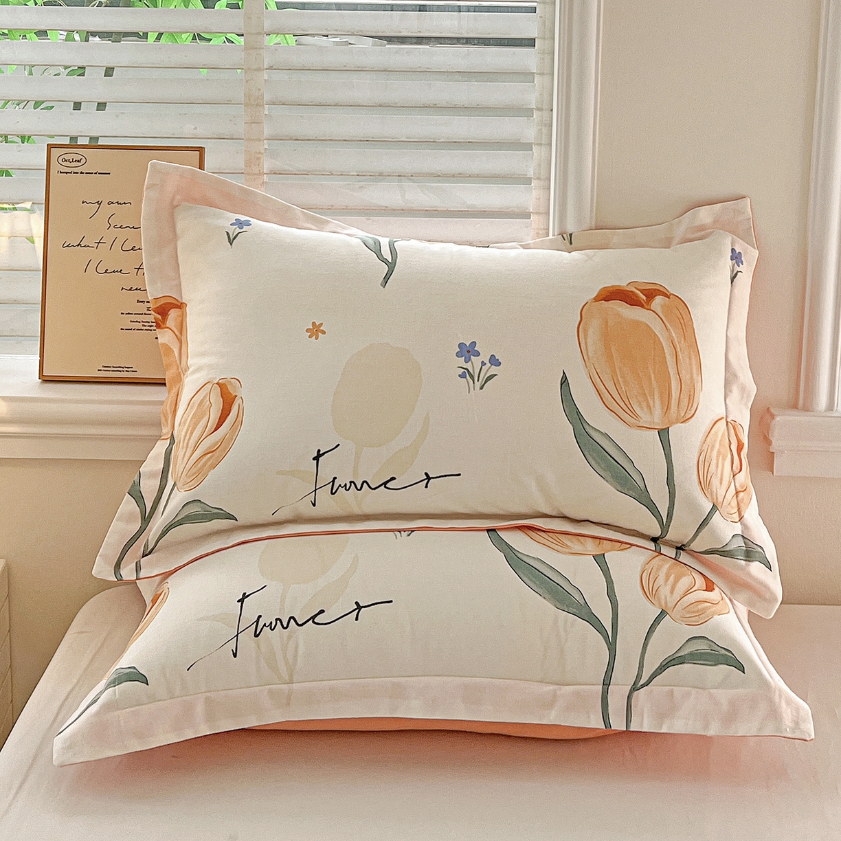 91家纺网 家纺一手货源 找家纺 依庭 2025新款高克重全棉纯棉磨毛印花单枕套 甜心花语