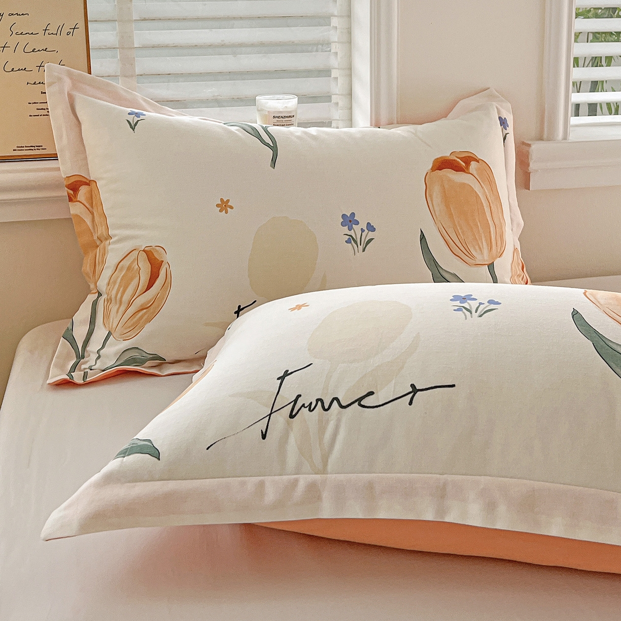 91家纺网 家纺一手货源 找家纺 依庭 2025新款高克重全棉纯棉磨毛印花单枕套 甜心花语