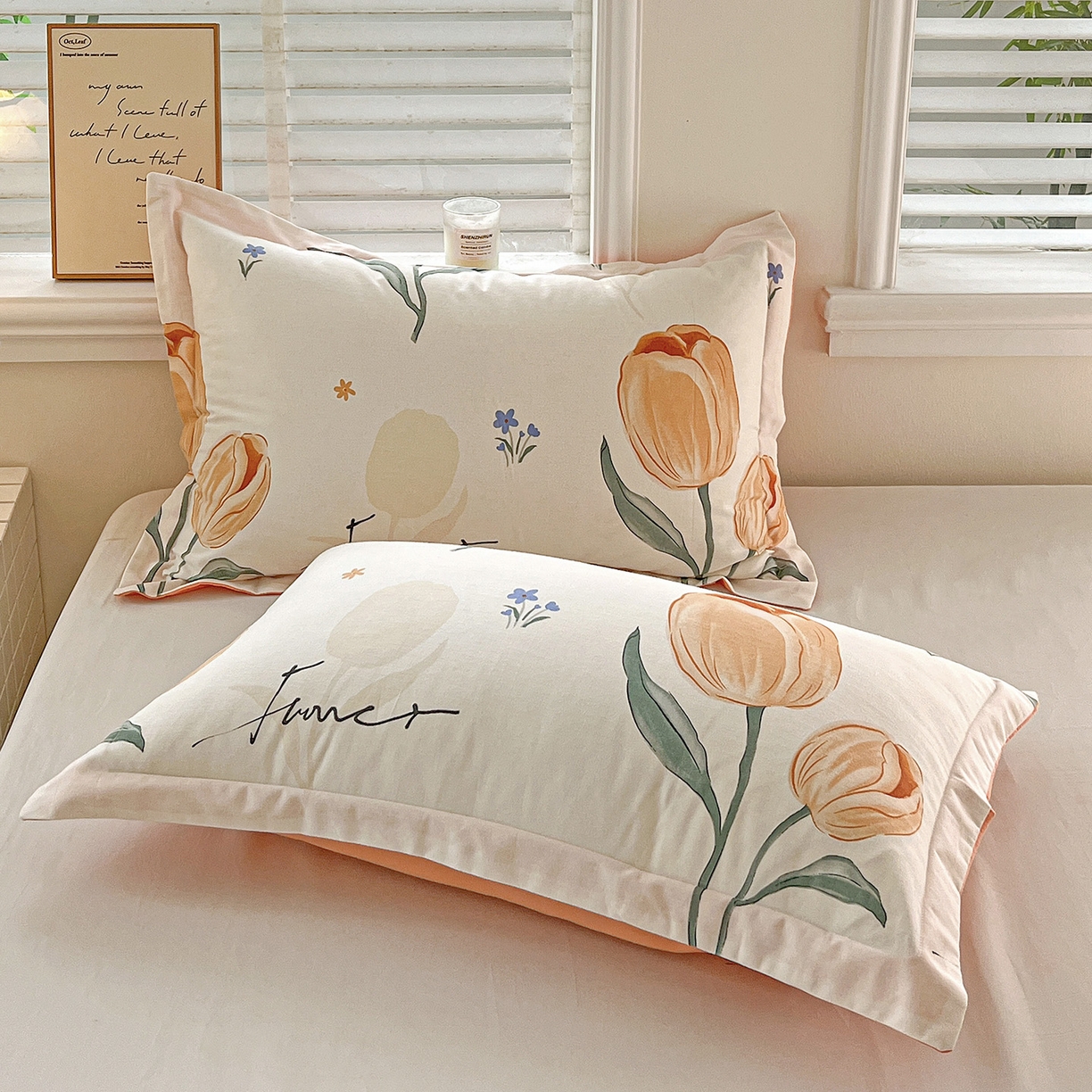 91家纺网 家纺一手货源 找家纺 依庭 2025新款高克重全棉纯棉磨毛印花单枕套 甜心花语