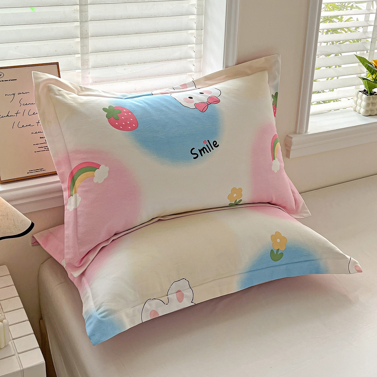 91家纺网 家纺一手货源 找家纺 依庭 2025新款高克重全棉纯棉磨毛印花单枕套 小欢喜