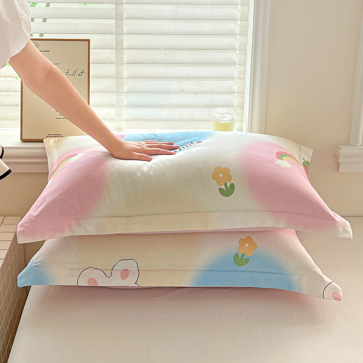 91家纺网 家纺一手货源 找家纺 依庭 2025新款高克重全棉纯棉磨毛印花单枕套 小欢喜