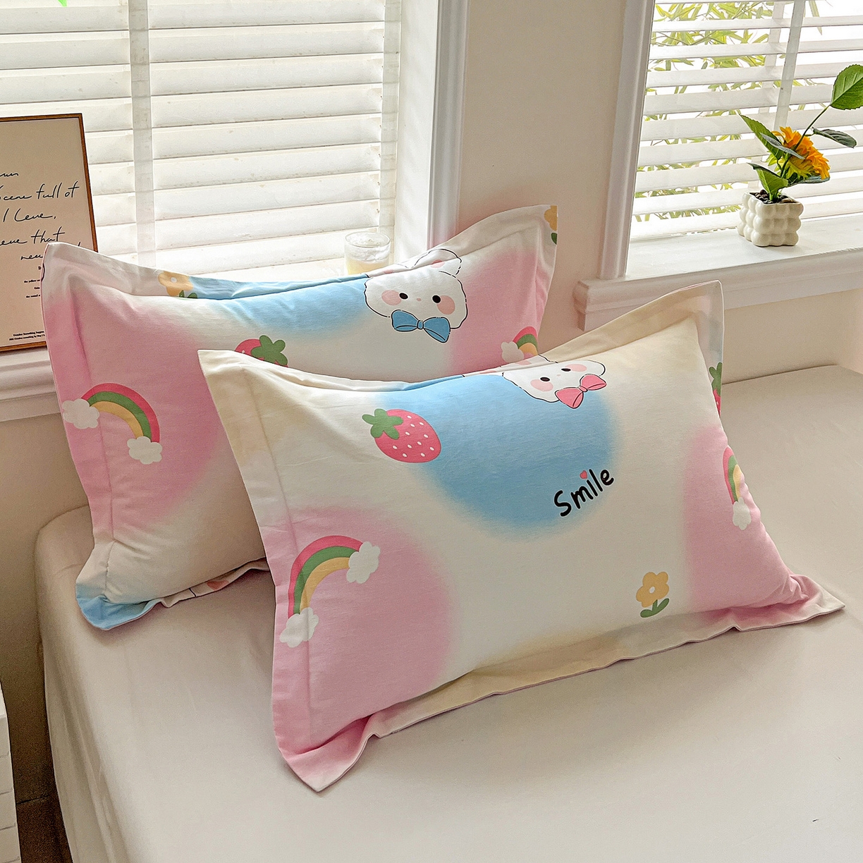 91家纺网 家纺一手货源 找家纺 依庭 2025新款高克重全棉纯棉磨毛印花单枕套 小欢喜