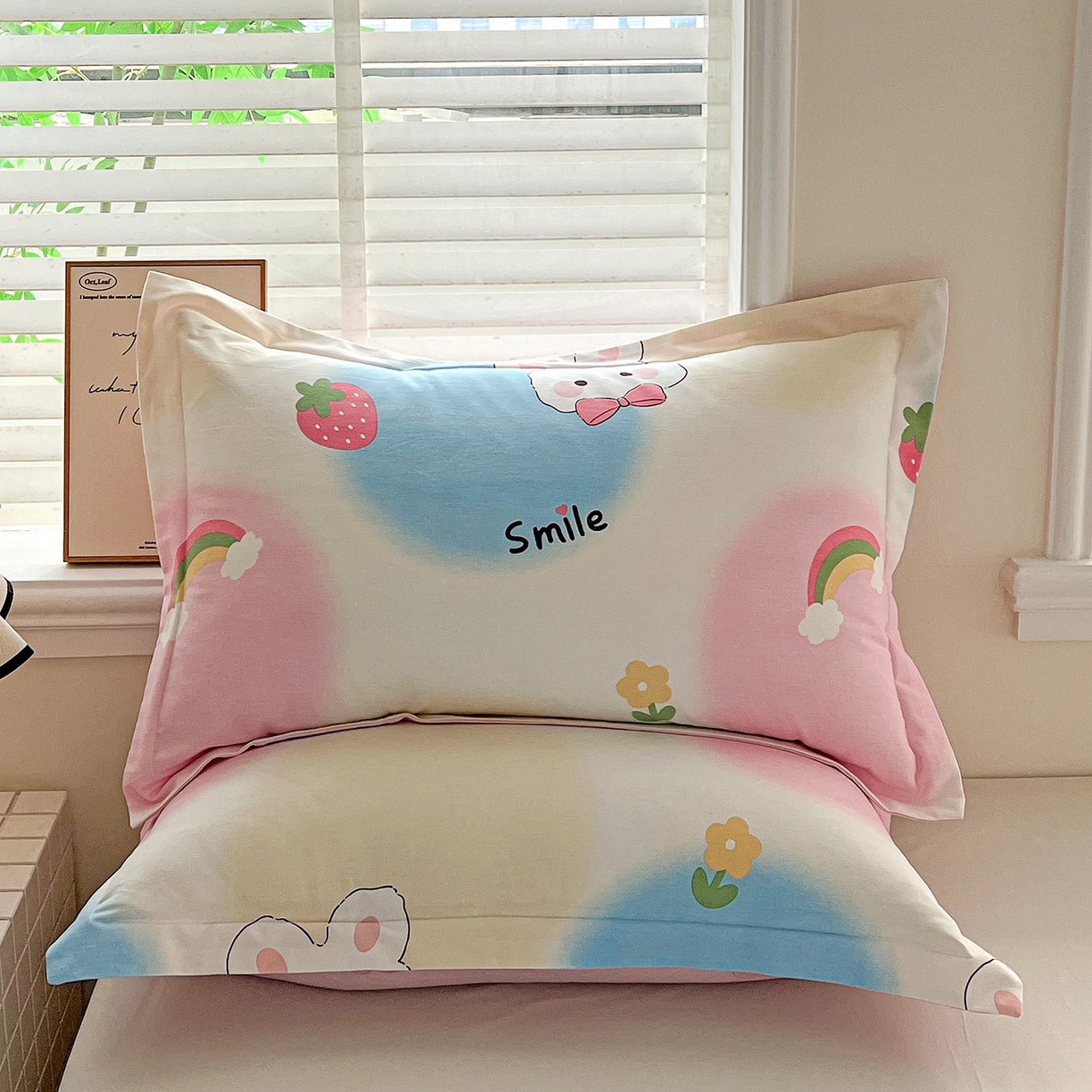 91家纺网 家纺一手货源 找家纺 依庭 2025新款高克重全棉纯棉磨毛印花单枕套 小欢喜