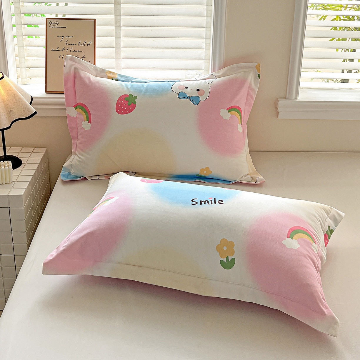 91家纺网 家纺一手货源 找家纺 依庭 2025新款高克重全棉纯棉磨毛印花单枕套 小欢喜