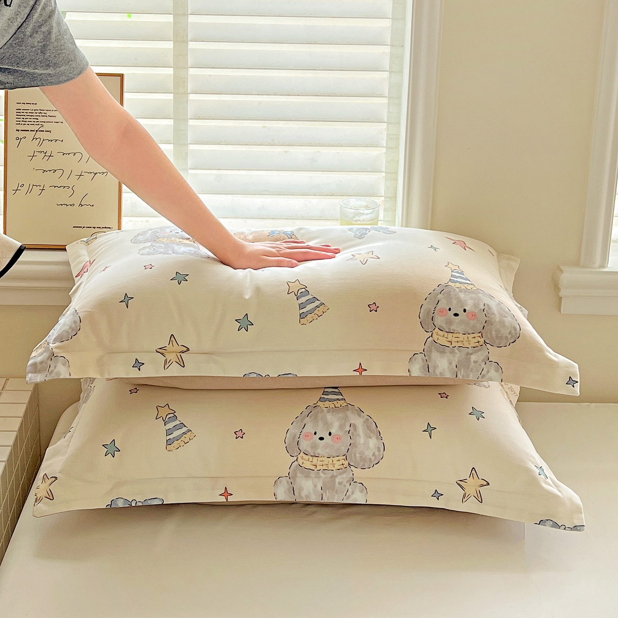 91家纺网 家纺一手货源 找家纺 依庭 2025新款高克重全棉纯棉磨毛印花单枕套 星梦乐园