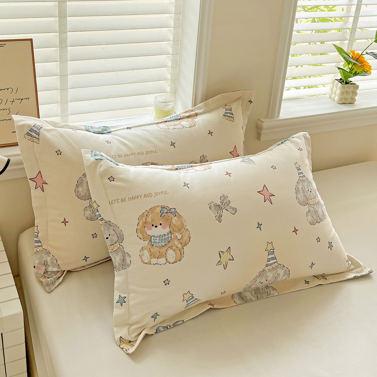 91家纺网 家纺一手货源 找家纺 依庭 2025新款高克重全棉纯棉磨毛印花单枕套 星梦乐园