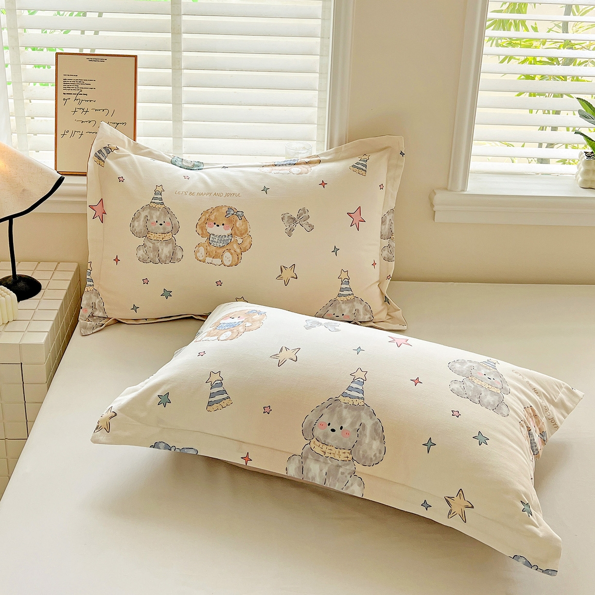 91家纺网 家纺一手货源 找家纺 依庭 2025新款高克重全棉纯棉磨毛印花单枕套 星梦乐园