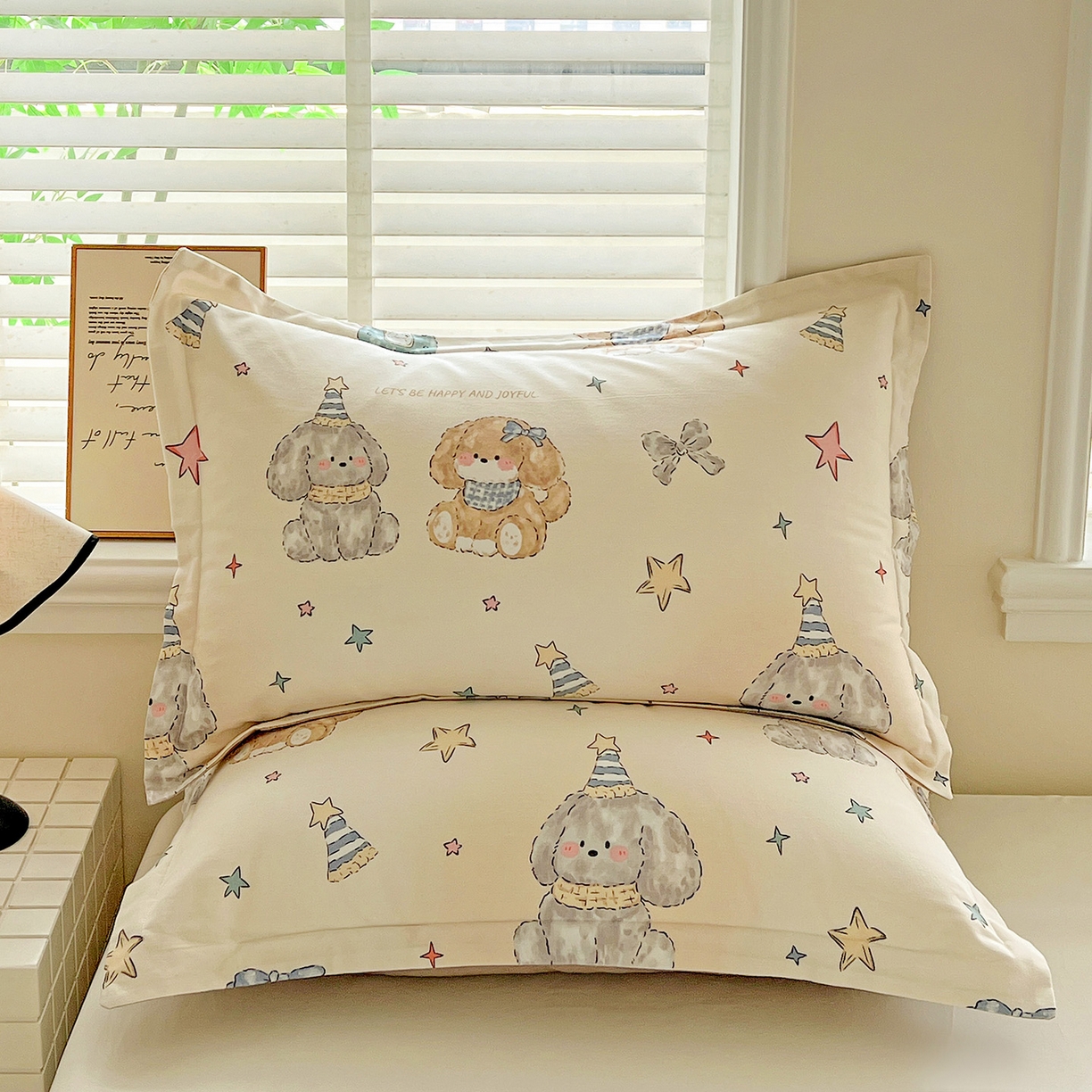 91家纺网 家纺一手货源 找家纺 依庭 2025新款高克重全棉纯棉磨毛印花单枕套 星梦乐园