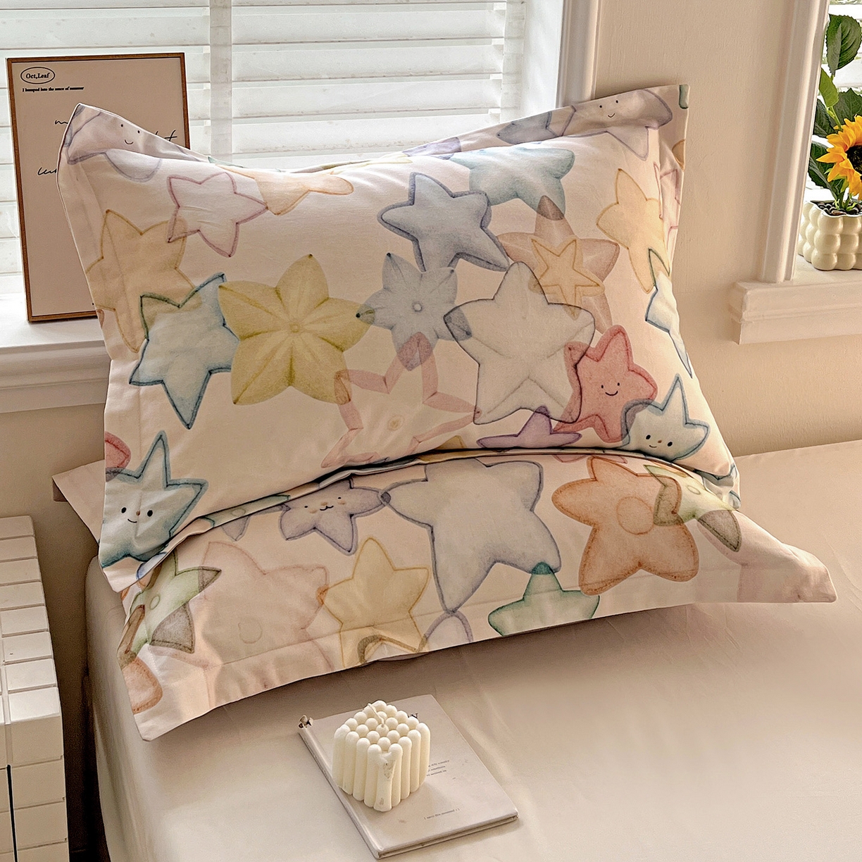 91家纺网 家纺一手货源 找家纺 依庭 2025新款高克重全棉纯棉磨毛印花单枕套 星晚-粉