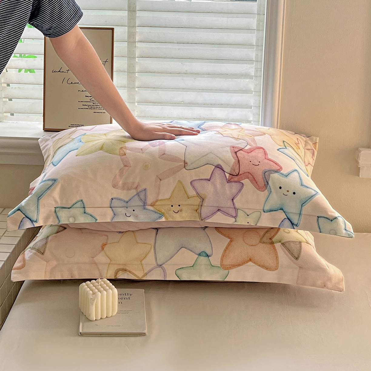 91家纺网 家纺一手货源 找家纺 依庭 2025新款高克重全棉纯棉磨毛印花单枕套 星晚-粉