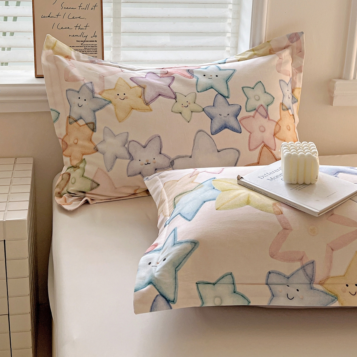 91家纺网 家纺一手货源 找家纺 依庭 2025新款高克重全棉纯棉磨毛印花单枕套 星晚-粉