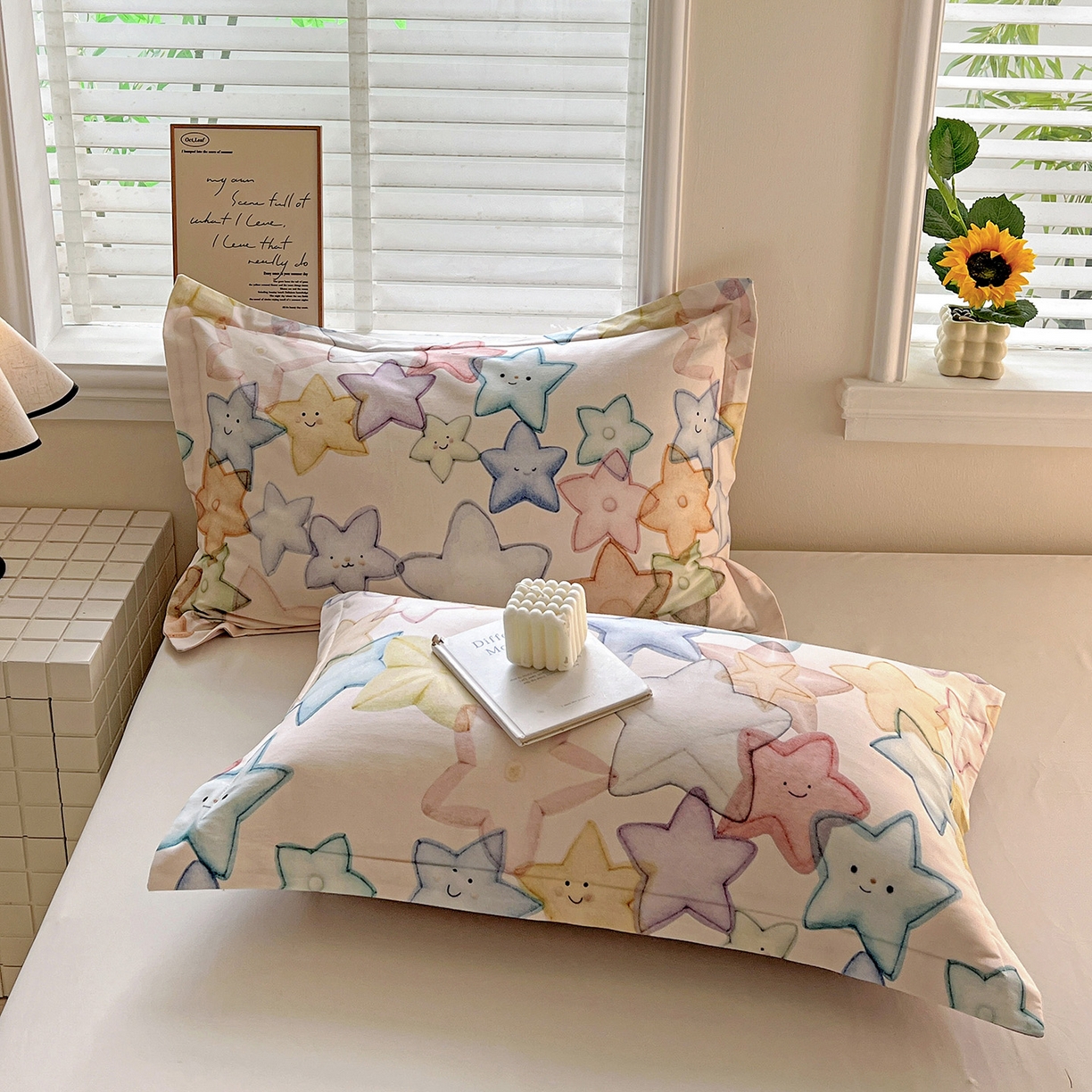 91家纺网 家纺一手货源 找家纺 依庭 2025新款高克重全棉纯棉磨毛印花单枕套 星晚-粉