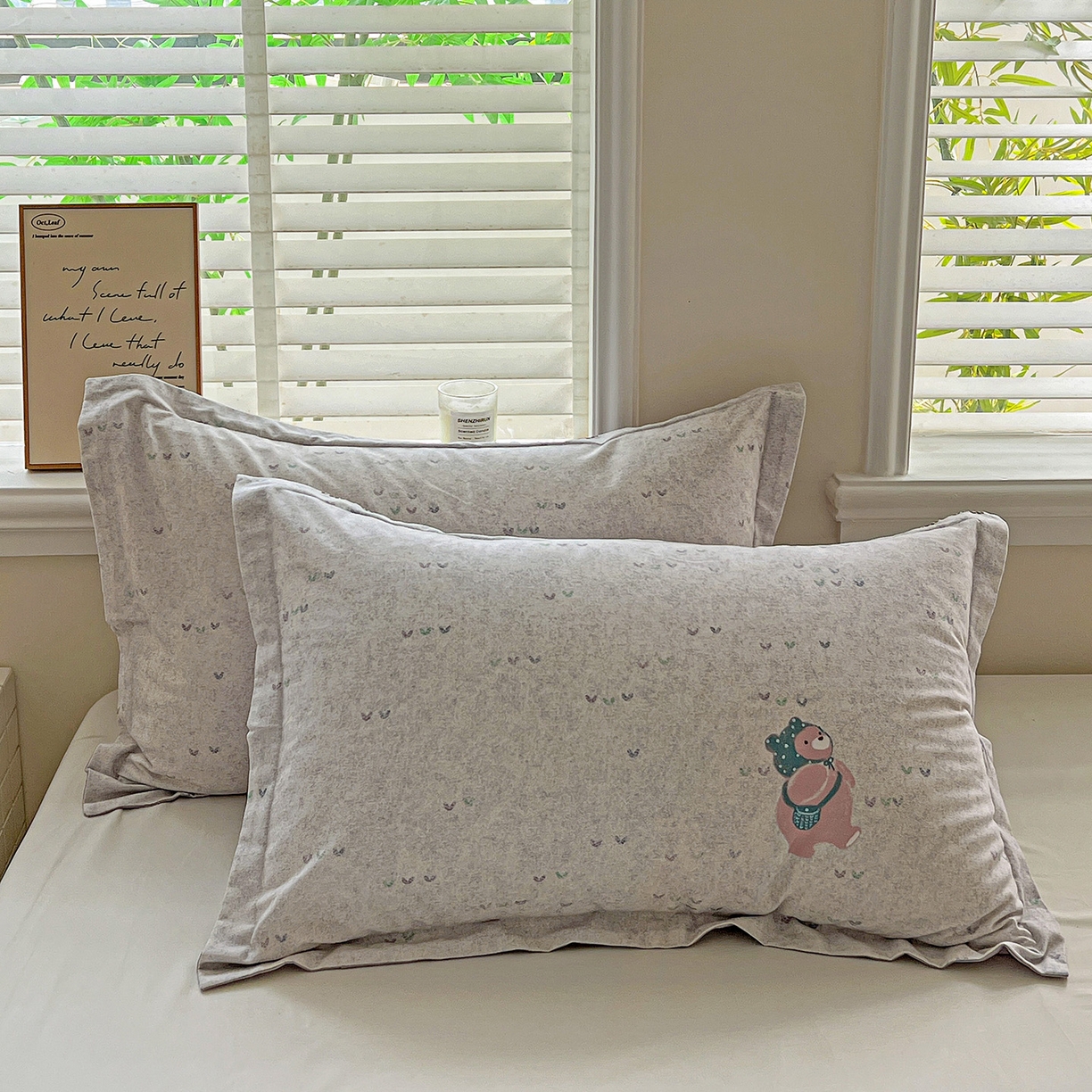 依庭 2025新款高克重全棉纯棉磨毛印花单枕套 幸福小熊