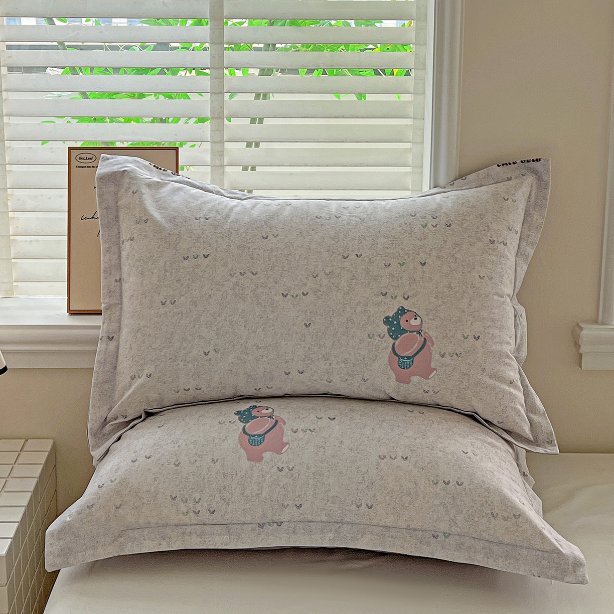 91家纺网 家纺一手货源 找家纺 依庭 2025新款高克重全棉纯棉磨毛印花单枕套 幸福小熊