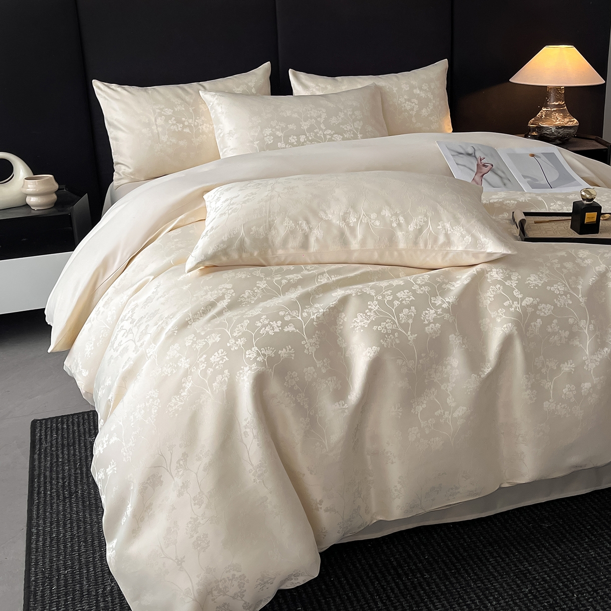 91家纺网 家纺一手货源 找家纺 置顶家纺 2025新款亲肤提花系列四件套-雅芙 雅芙-奶白