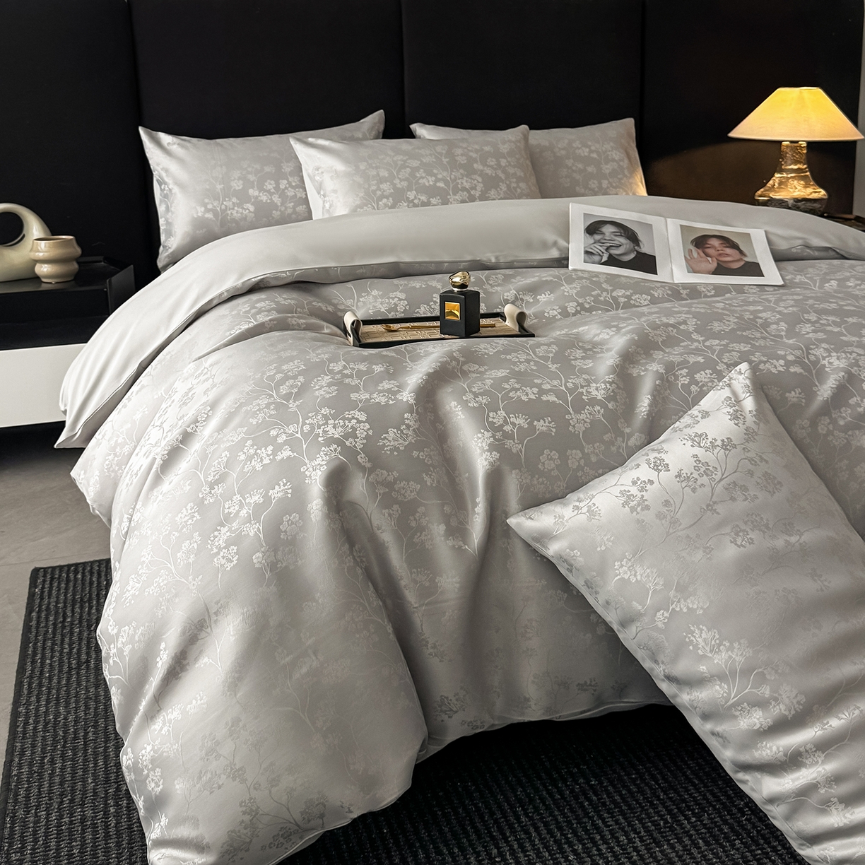 91家纺网 家纺一手货源 找家纺 置顶家纺 2025新款亲肤提花系列四件套-雅芙 雅芙-灰