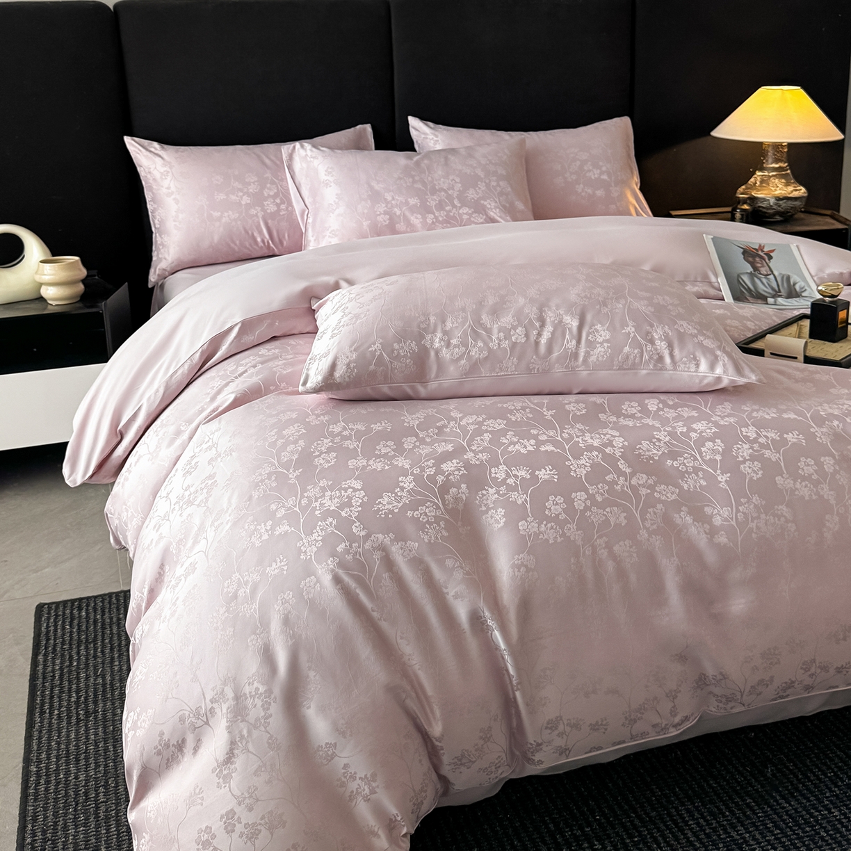 91家纺网 家纺一手货源 找家纺 置顶家纺 2025新款亲肤提花系列四件套-雅芙 雅芙-粉紫