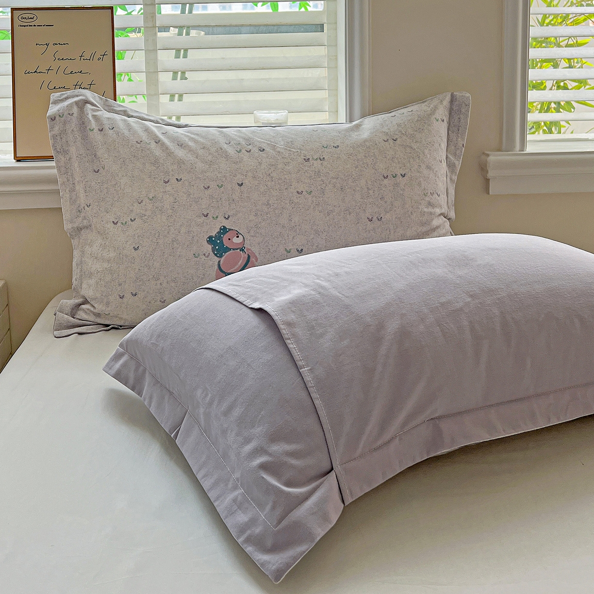 91家纺网 家纺一手货源 找家纺 依庭 2025新款高克重全棉纯棉磨毛印花单枕套 幸福小熊