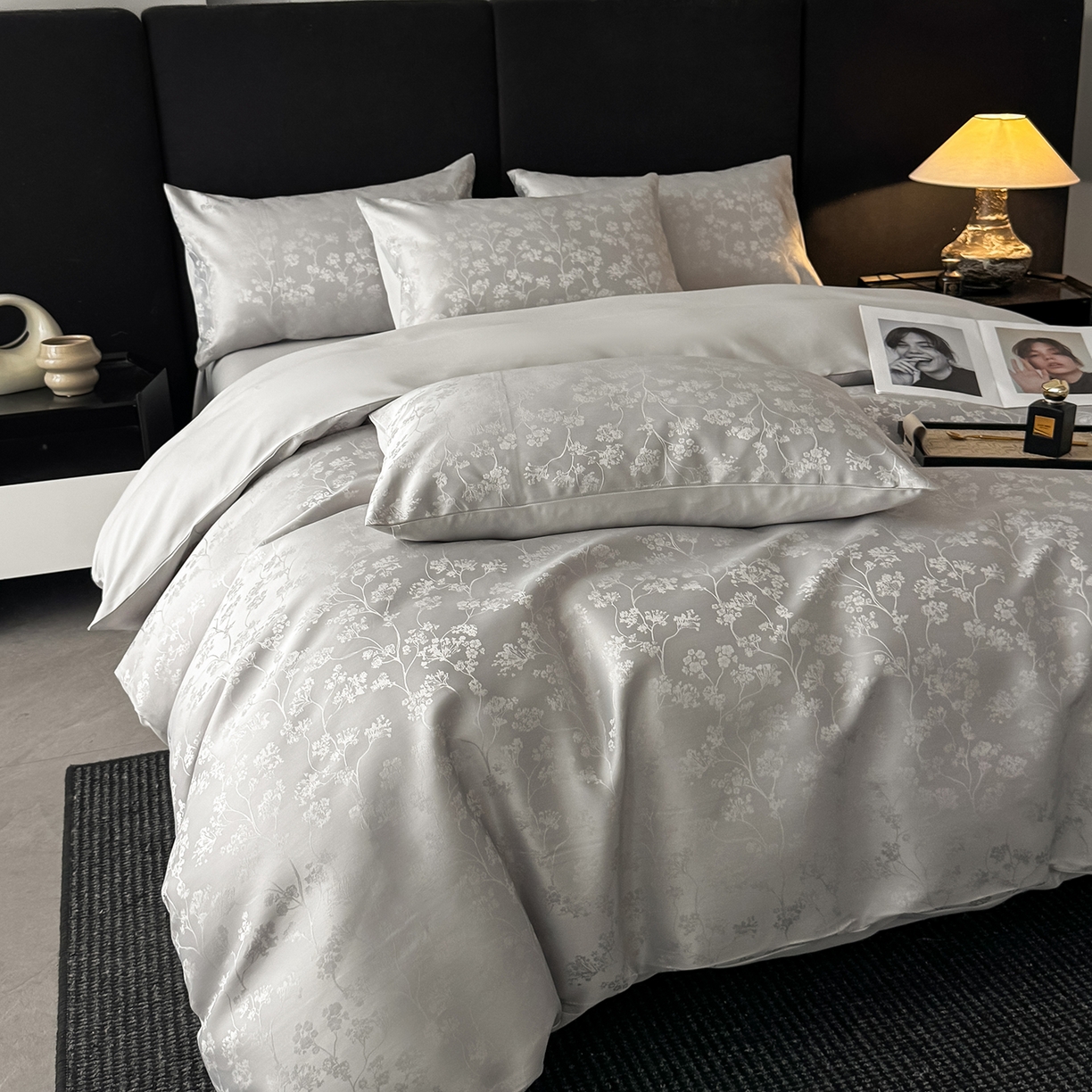 91家纺网 家纺一手货源 找家纺 置顶家纺 2025新款亲肤提花系列四件套-雅芙 雅芙-灰