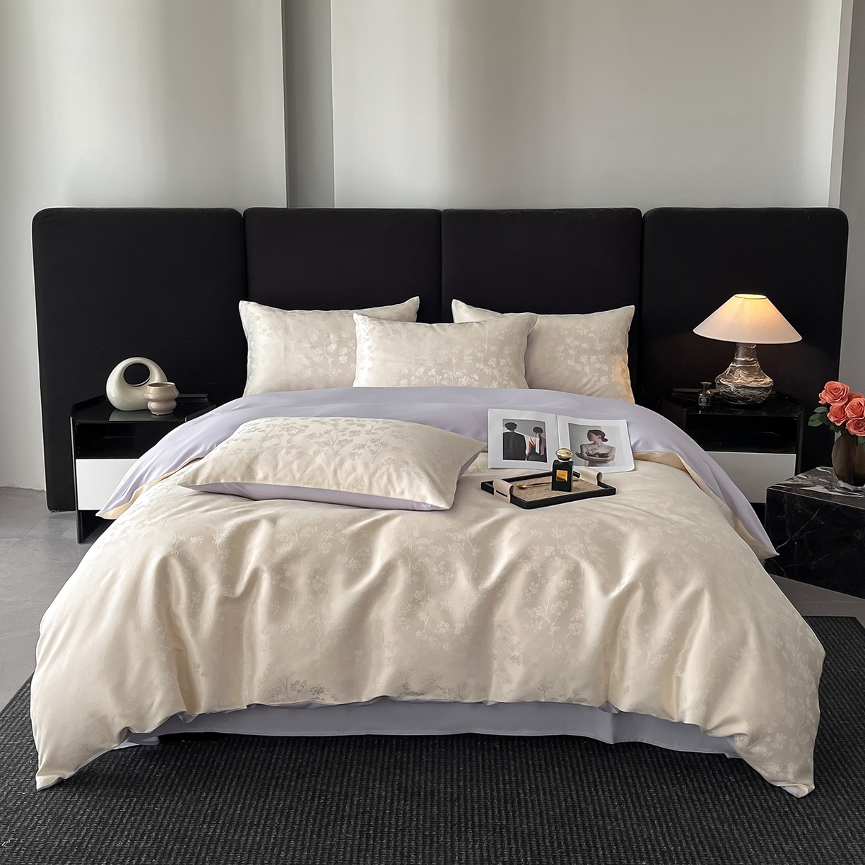 置顶家纺 2025新款亲肤提花系列四件套-雅芙 雅芙-奶白+香芋紫