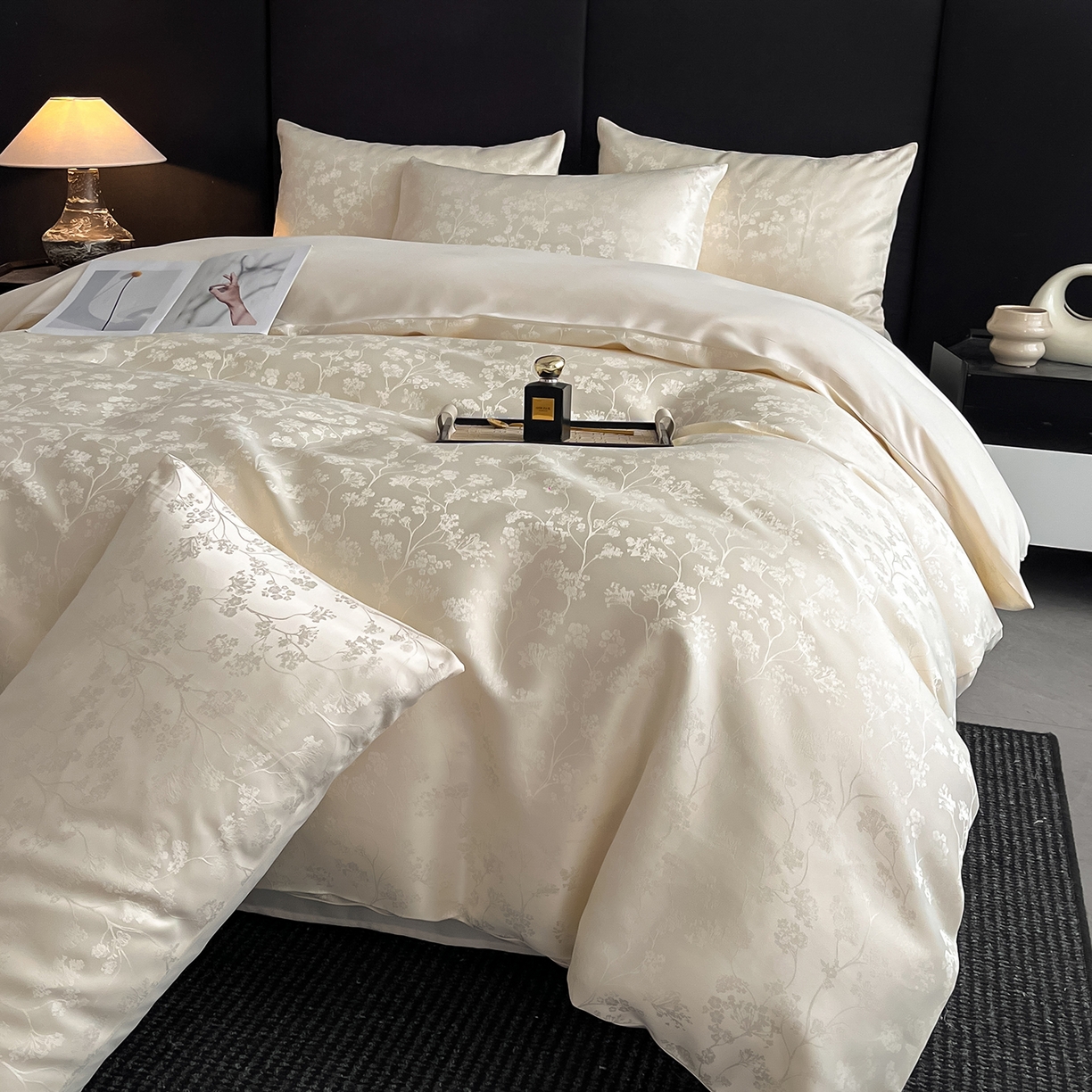 91家纺网 家纺一手货源 找家纺 置顶家纺 2025新款亲肤提花系列四件套-雅芙 雅芙-奶白