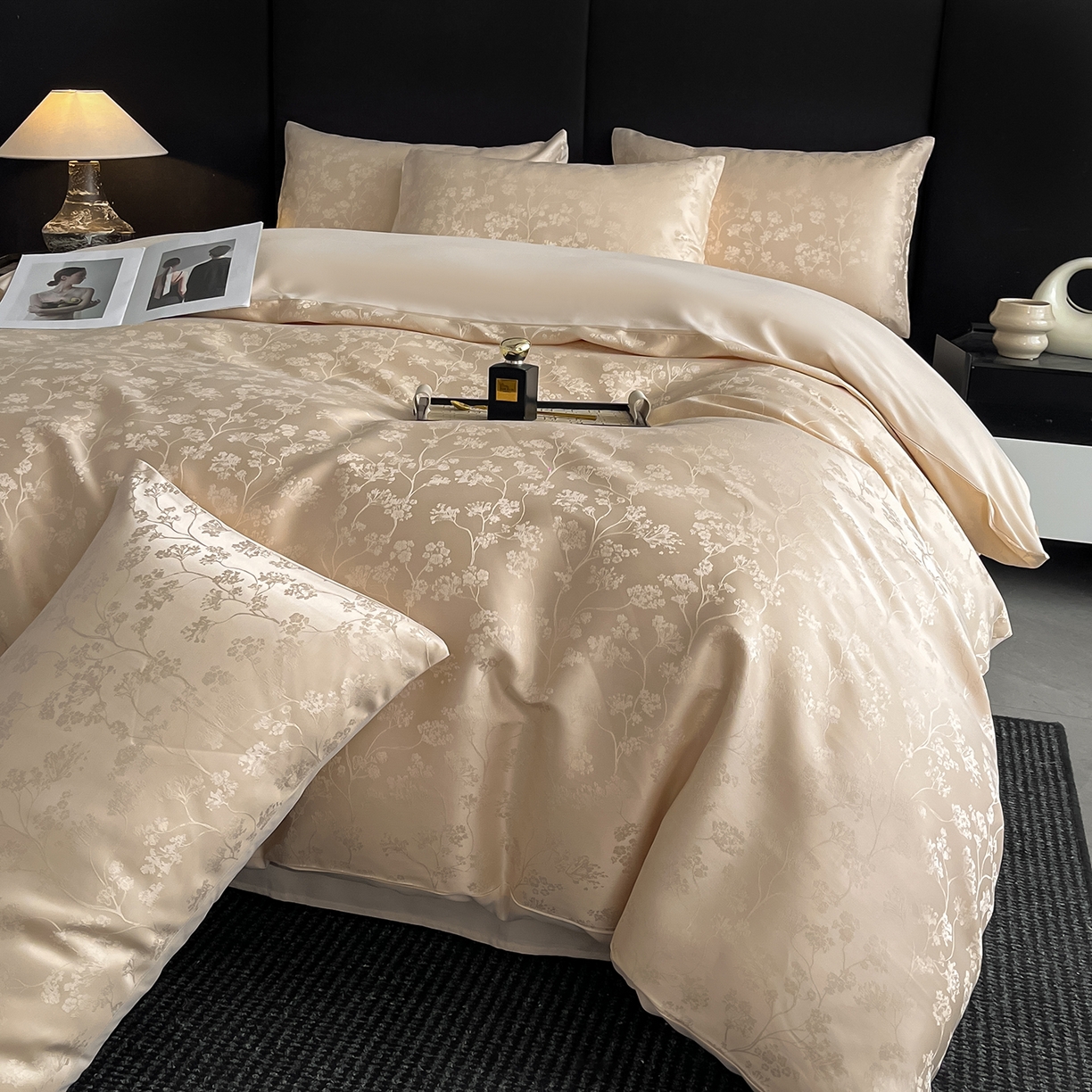 91家纺网 家纺一手货源 找家纺 置顶家纺 2025新款亲肤提花系列四件套-雅芙 雅芙-卡其