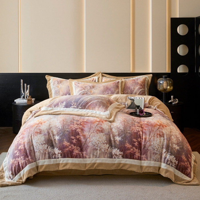 91家纺网 家纺一手货源 找家纺 （总）可恩欣 2025新款双拼角宽边数码牛奶绒四件套