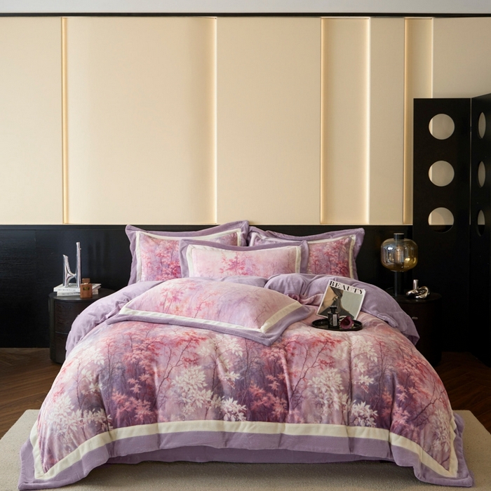 91家纺网 家纺一手货源 找家纺 （总）可恩欣 2025新款双拼角宽边数码牛奶绒四件套