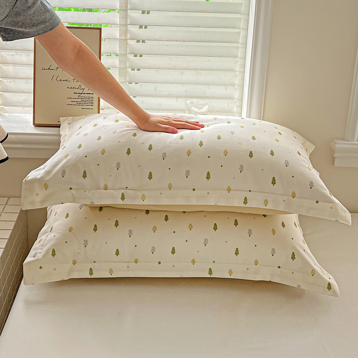 91家纺网 家纺一手货源 找家纺 依庭 2025新款高克重全棉纯棉磨毛印花单枕套 叶叶情深