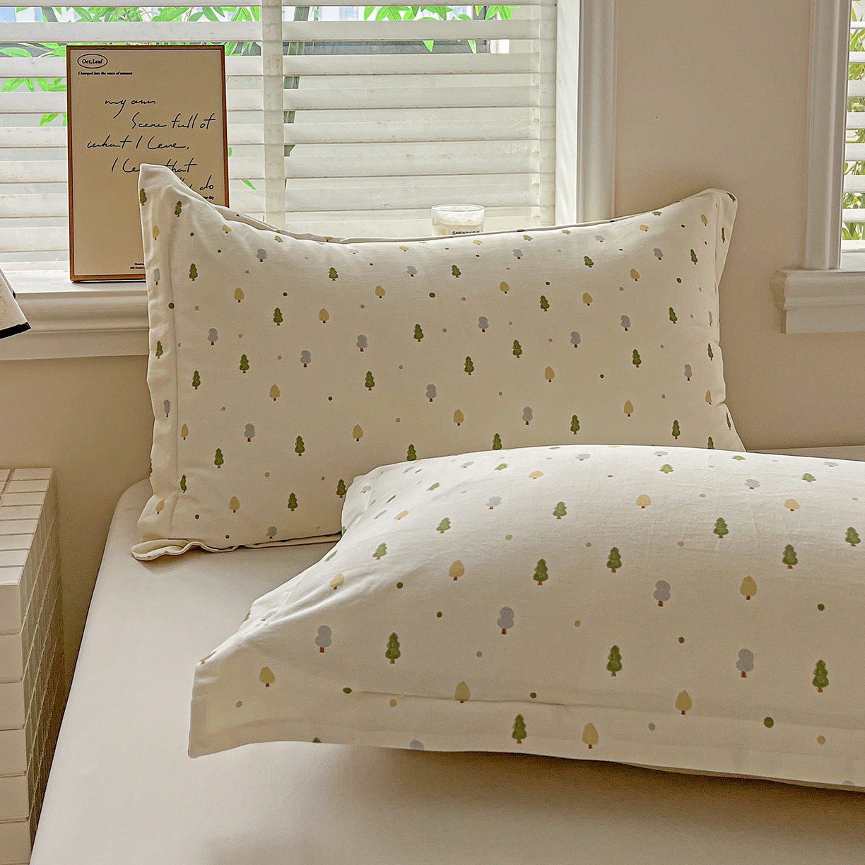 91家纺网 家纺一手货源 找家纺 依庭 2025新款高克重全棉纯棉磨毛印花单枕套 叶叶情深