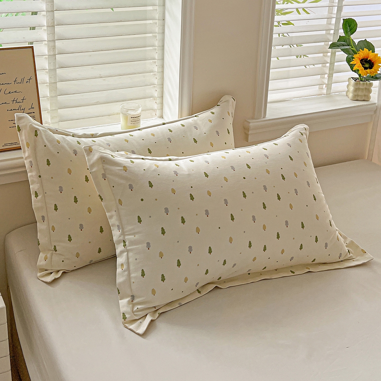 91家纺网 家纺一手货源 找家纺 依庭 2025新款高克重全棉纯棉磨毛印花单枕套 叶叶情深